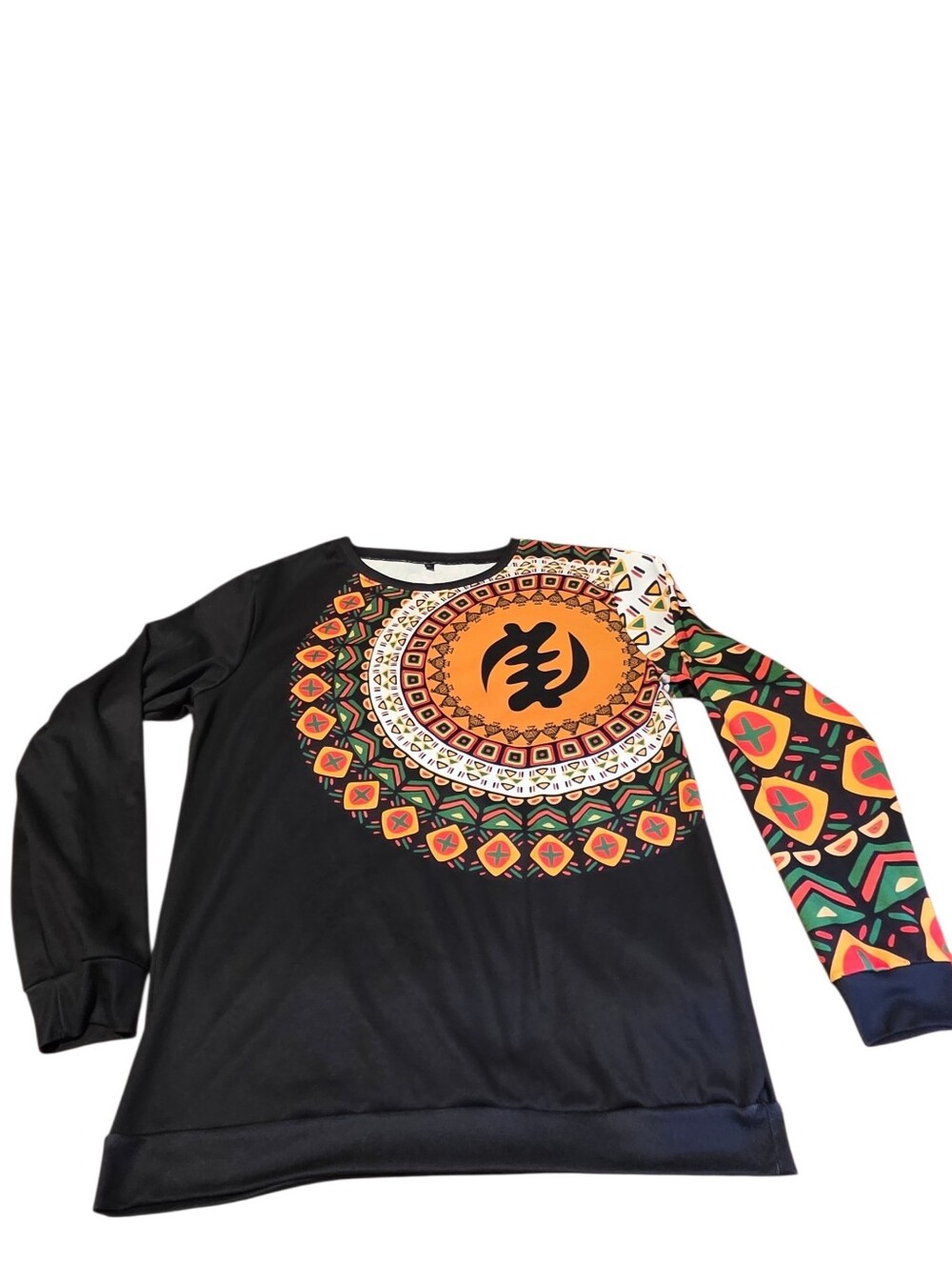 Adinkra Symbols Print Design On Black  Crewneck Pull-Over Sweatshirt EUC Sz XL